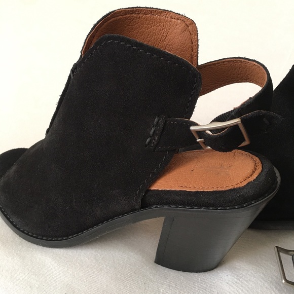 FRYE Dani Shield Sling Back Sandal Heels Open toe Wood wmn 6.5 black Or tan New - Picture 5 of 15